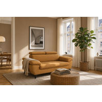 2,5-SITZER Karlstad Flachgewebe Gold verstell. Kopfstützen B 194 cm - Dunkelgelb, Kunststoff/Textil (194/84/100cm) - foamnova