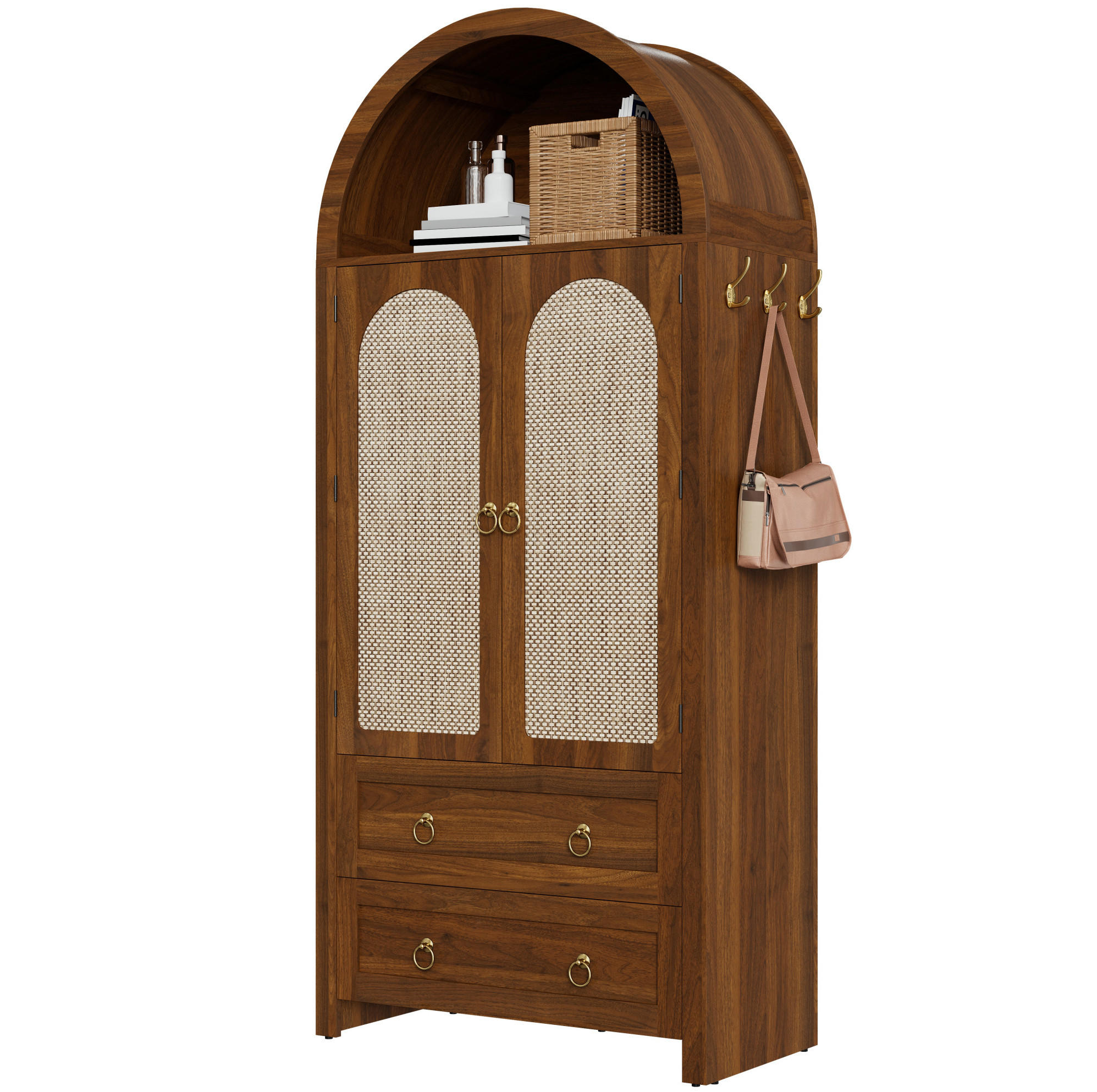 HIGHBOARD 80/180/40 cm Nussbaum aus MDF mit Rattantüren - Nussbaumfarben, Holzwerkstoff (40/180/80cm) - OKMYHOME