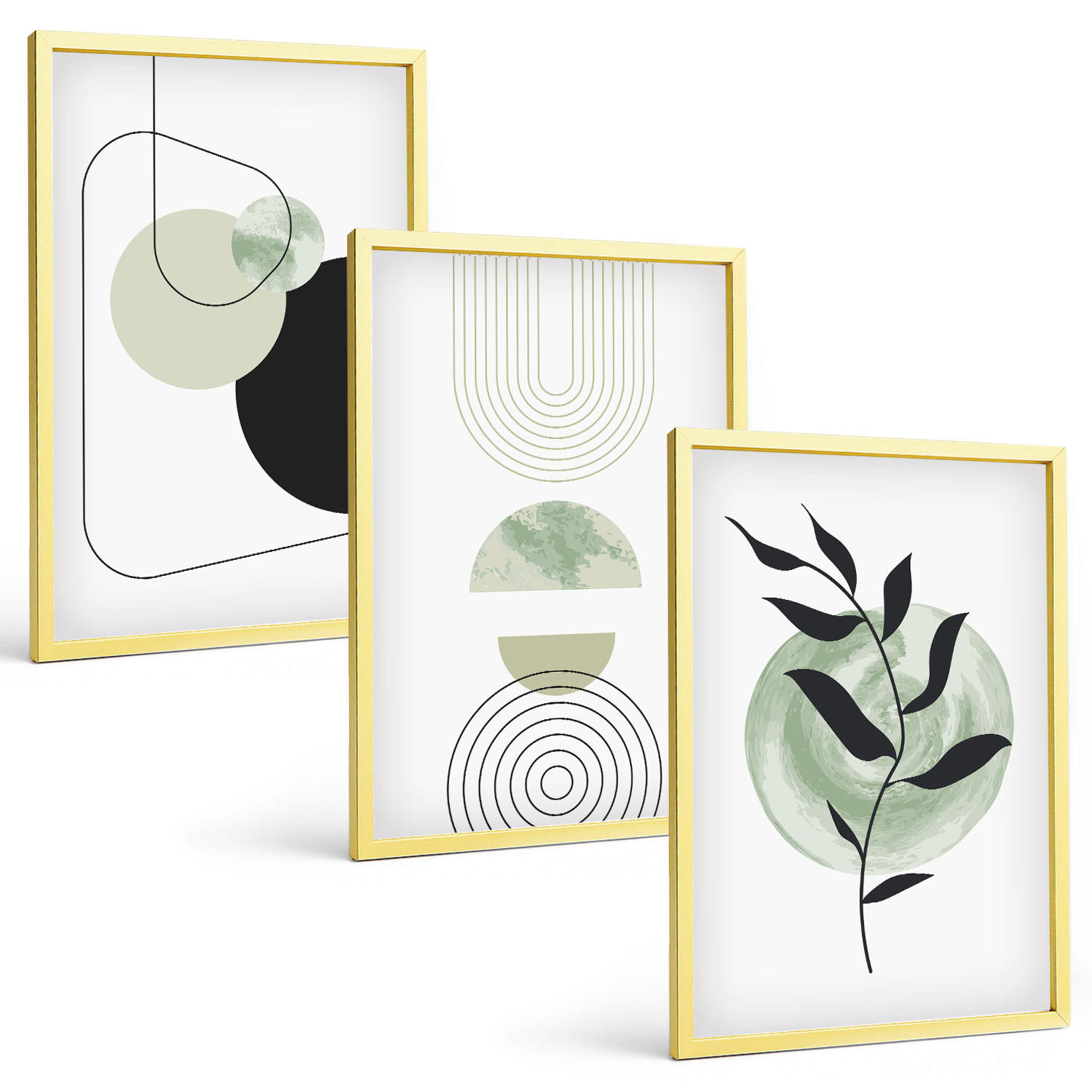 BILDER SET 3er Set - 40x60 cm Goldrahmen - Abstrakte Pflanzenformen - Goldfarben, Kunststoff (40/60cm) - TULUP