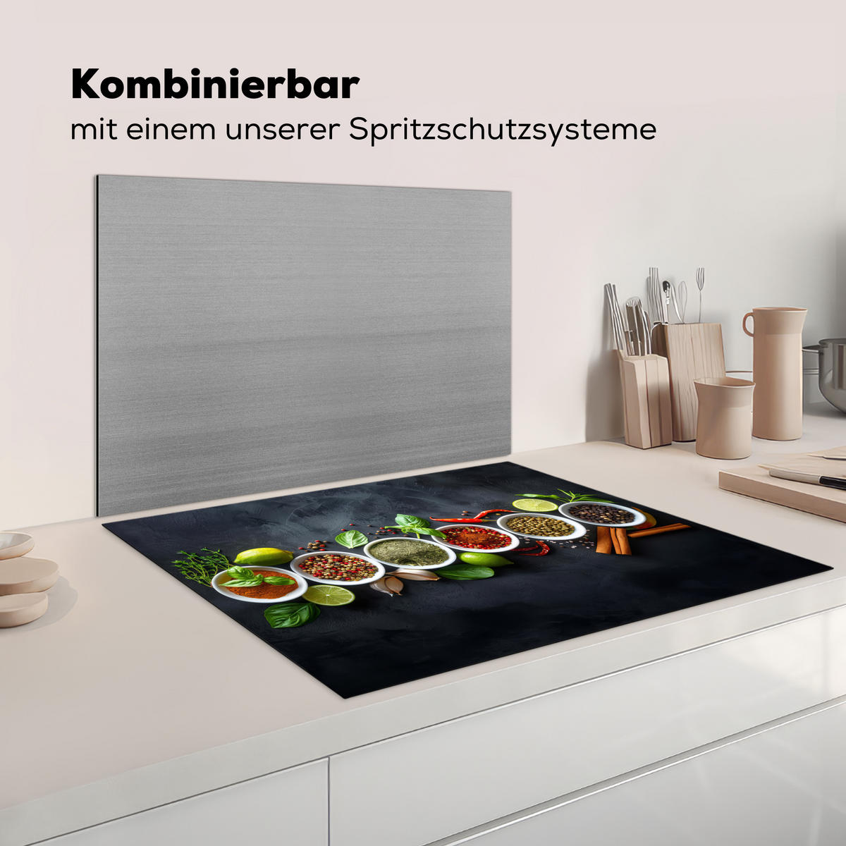 HERDABDECKPLATTE Kräuter - Gewürze - Konkrete Optik - Stilleben Induktionsmatte 77x59 cm - Multicolor, Kunststoff (77/59/0.2cm) - MuchoWow