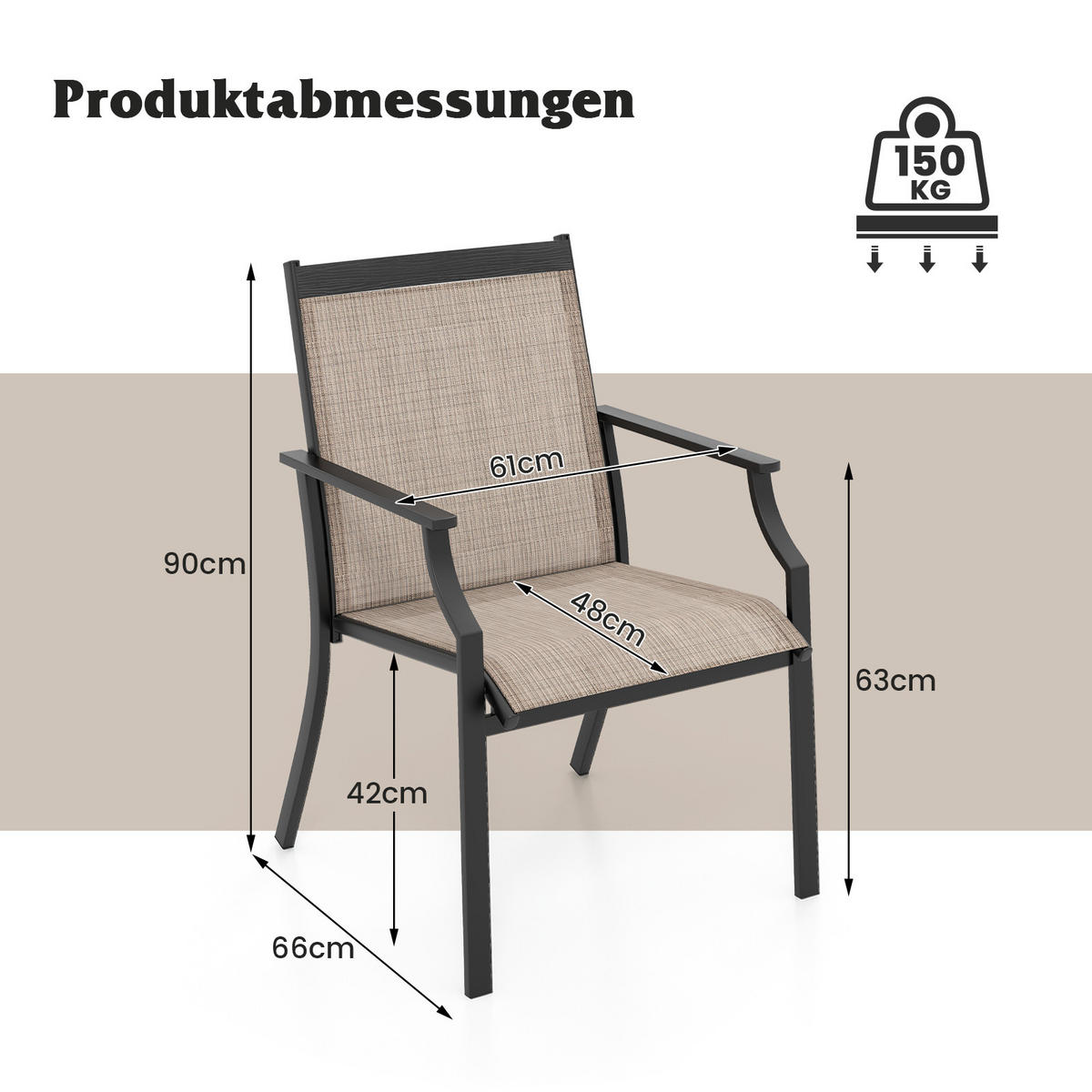 GARTENSTÜHLE Kaffee(2er-Set) - Braun, Metall (61/90/66cm) - COSTWAY