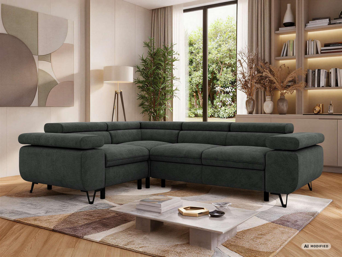 ECKSOFA ORSO L Dunkelgrau Stukture - Links Seite - Dunkelgrau/Schwarz, Textil/Metall (197/268cm) - MKS