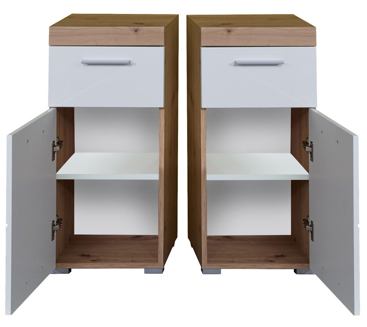 BADSCHRANK weiß Hochglanz, Asteiche 37 x 79 cm, Badezimmer Kommode modern - Eichefarben/Weiß, Holzwerkstoff/Kunststoff (37/79/31cm) - Top.Furn