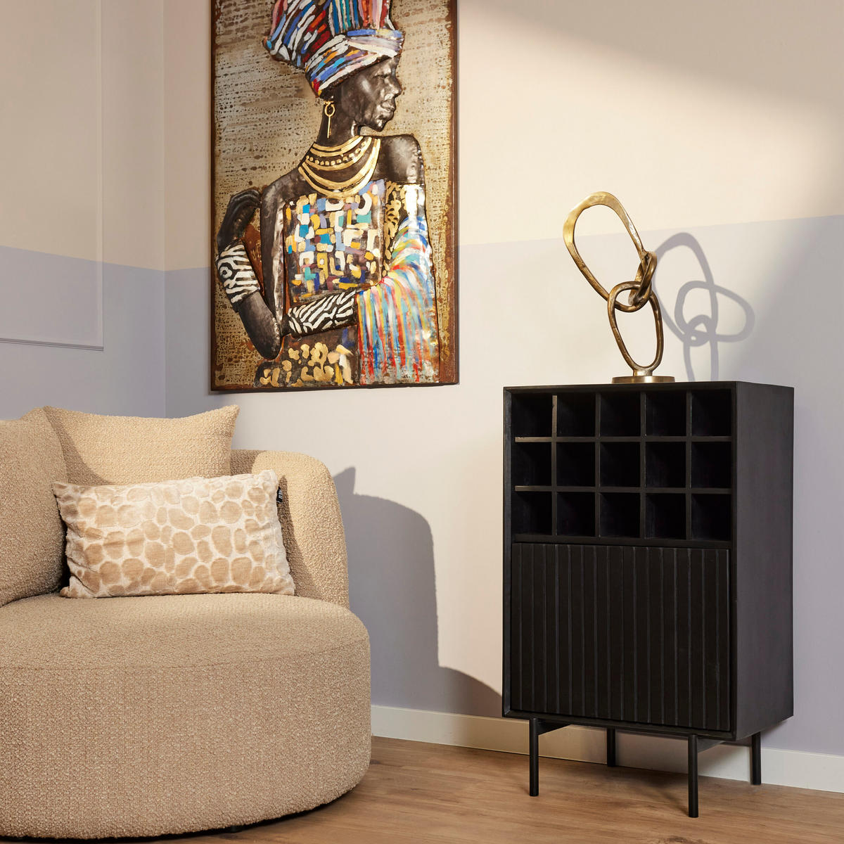 WEINSCHRANK Madison Schwarz 35/55/90 cm - Schwarz, Holz (55/90/35cm) - Starfurn