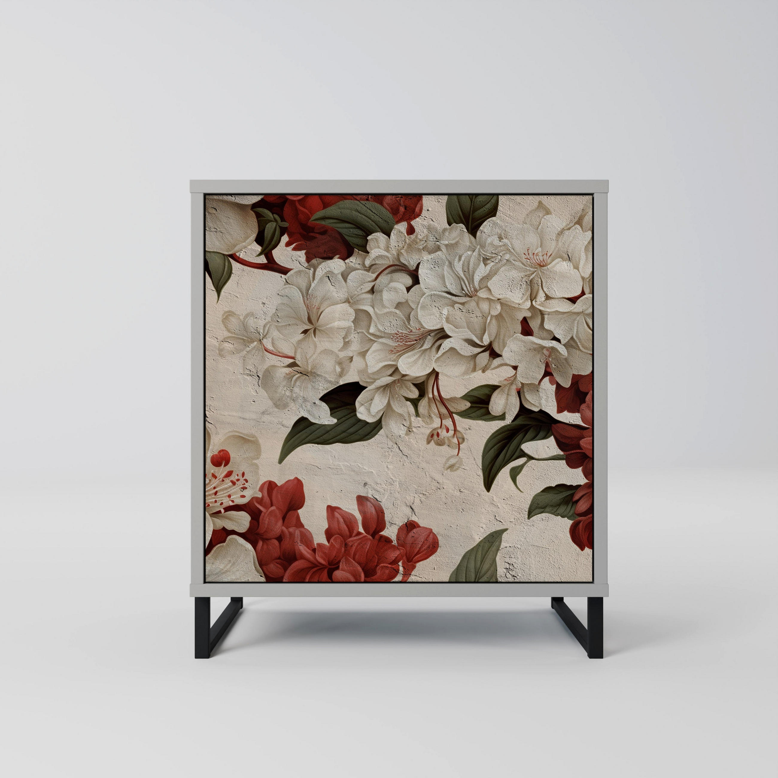SIDEBOARD EPHEMERAL DAYS, Grau, 57,5x42x67,5 cm, Schwarze Metall-Rahmenfüße - Multicolor/Schwarz, Holzwerkstoff/Metall (57.5/67.5/42cm) - SpaceRebels