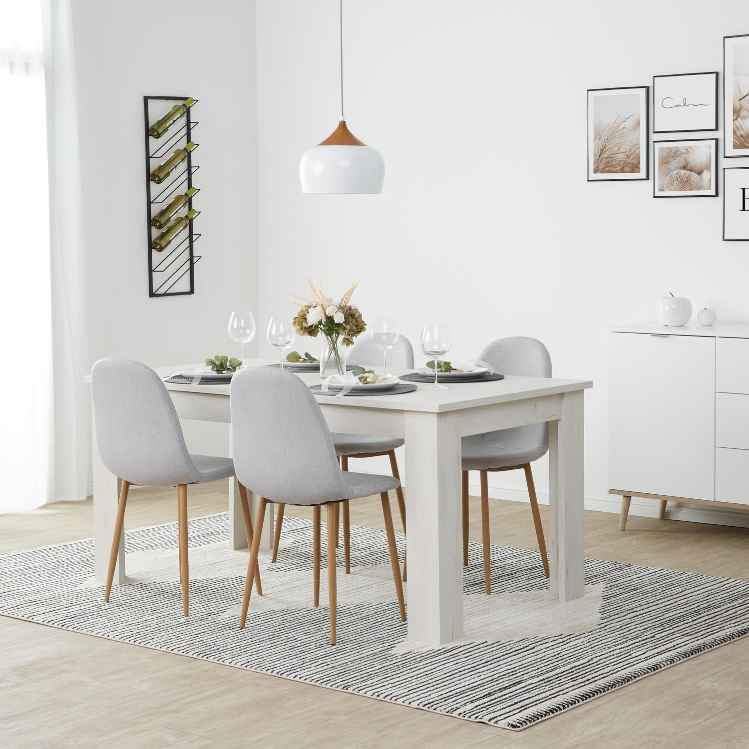 TISCHGRUPPE ausziehbar weiß 160-200/90 cm mit 4 Stühlen - Weiß/Grau, Holz/Textil (160/88/90cm) - Homestyle4u