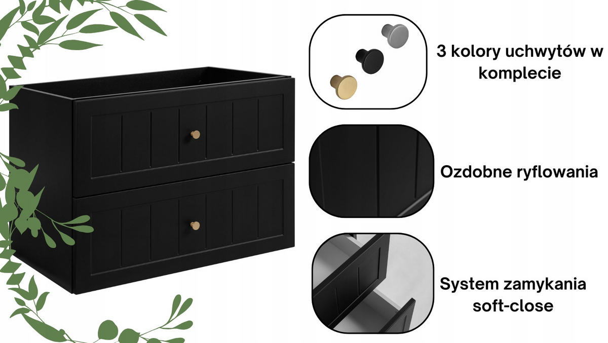 WASCHBECKUNTERSCHRANK + HÄNGESÄULE GUSTO 80cm Matt schwarz - Schwarz, Holzwerkstoff (80/58/46cm) - Rodan