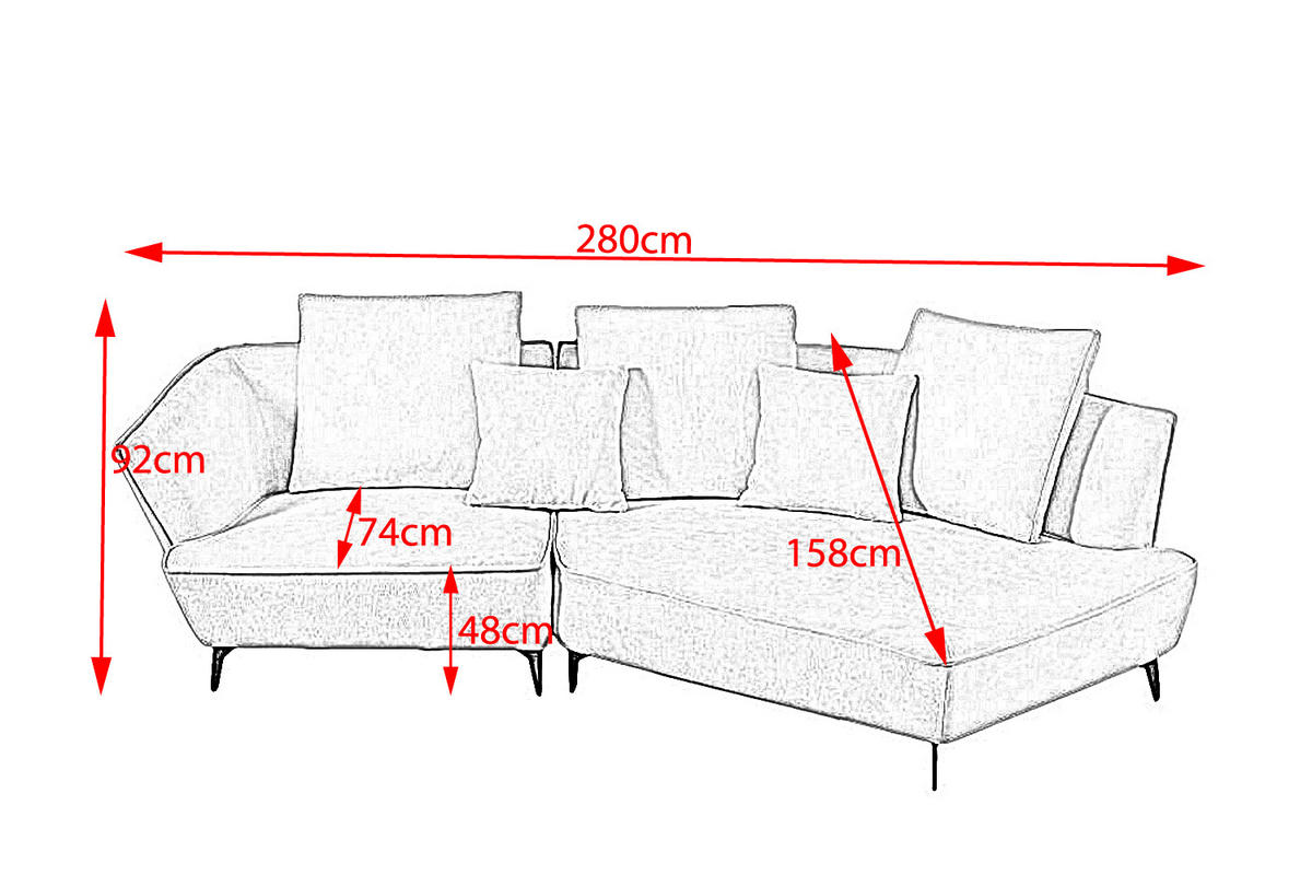 DESIGNSOFA GARBO Grau Webstoff - Schwarz/Grau, Textil/Metall (280/92/158cm) - KAWOLA