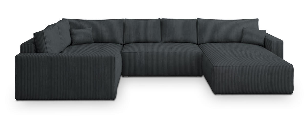 WOHNLANDSCHAFT VELAMI L-S Graphitfarben Kordstoff mit Schlaffunktion - Graphitfarben, Holz (365/83/194cm) - MASSENO