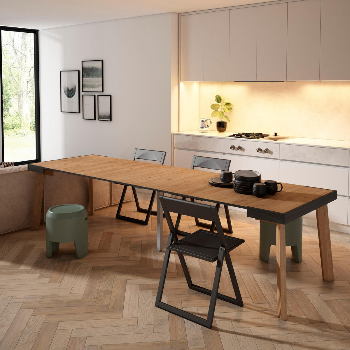 KONSOLENTISCH ausziehbar 58 bis 302cm, für 14 Gäste, eiche, 90/58/73cm - Eichefarben, Holzwerkstoff (90/302/73cm) - Skraut Home