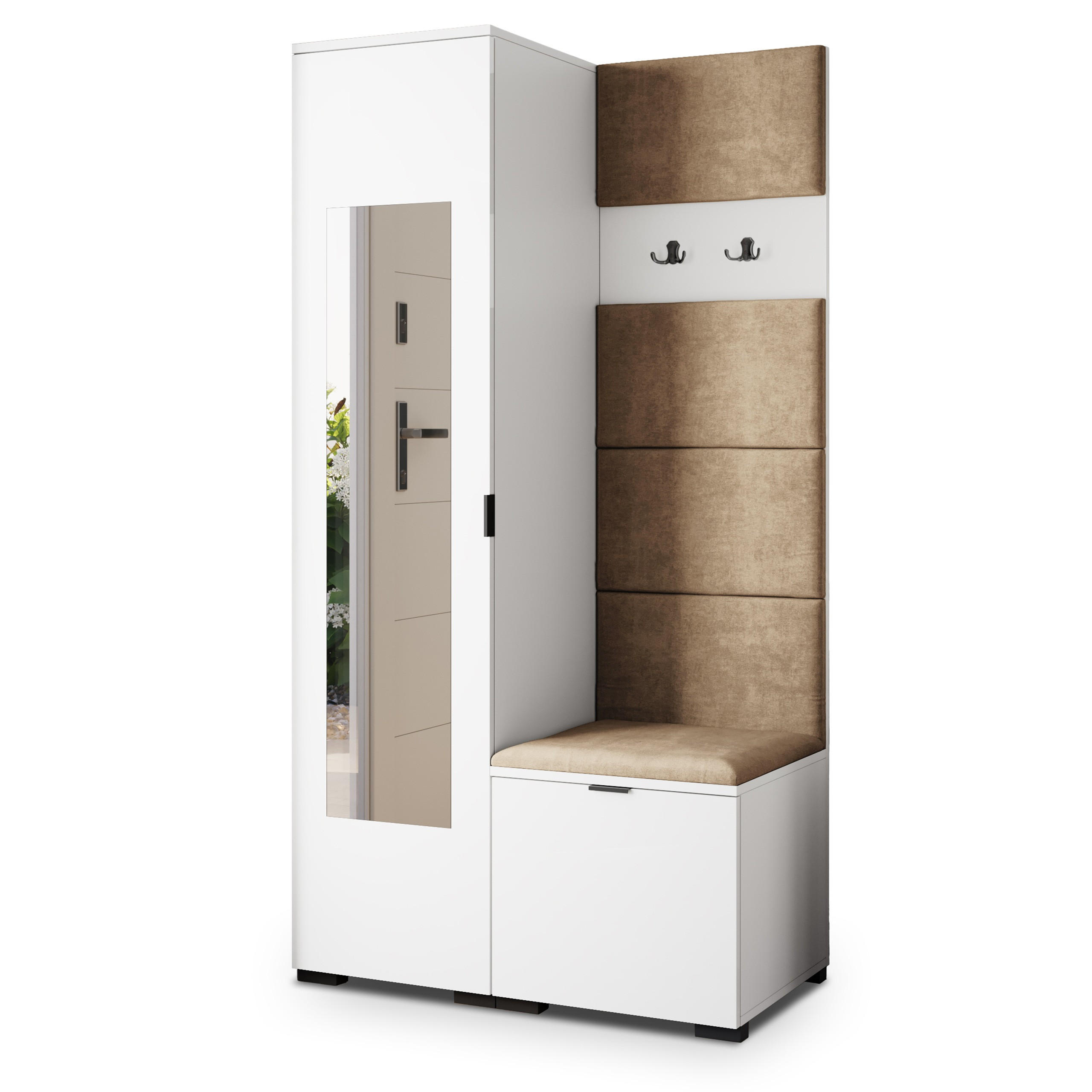 Masseno Garderobenschrank Weiß, Mokka 95x181x51 cm