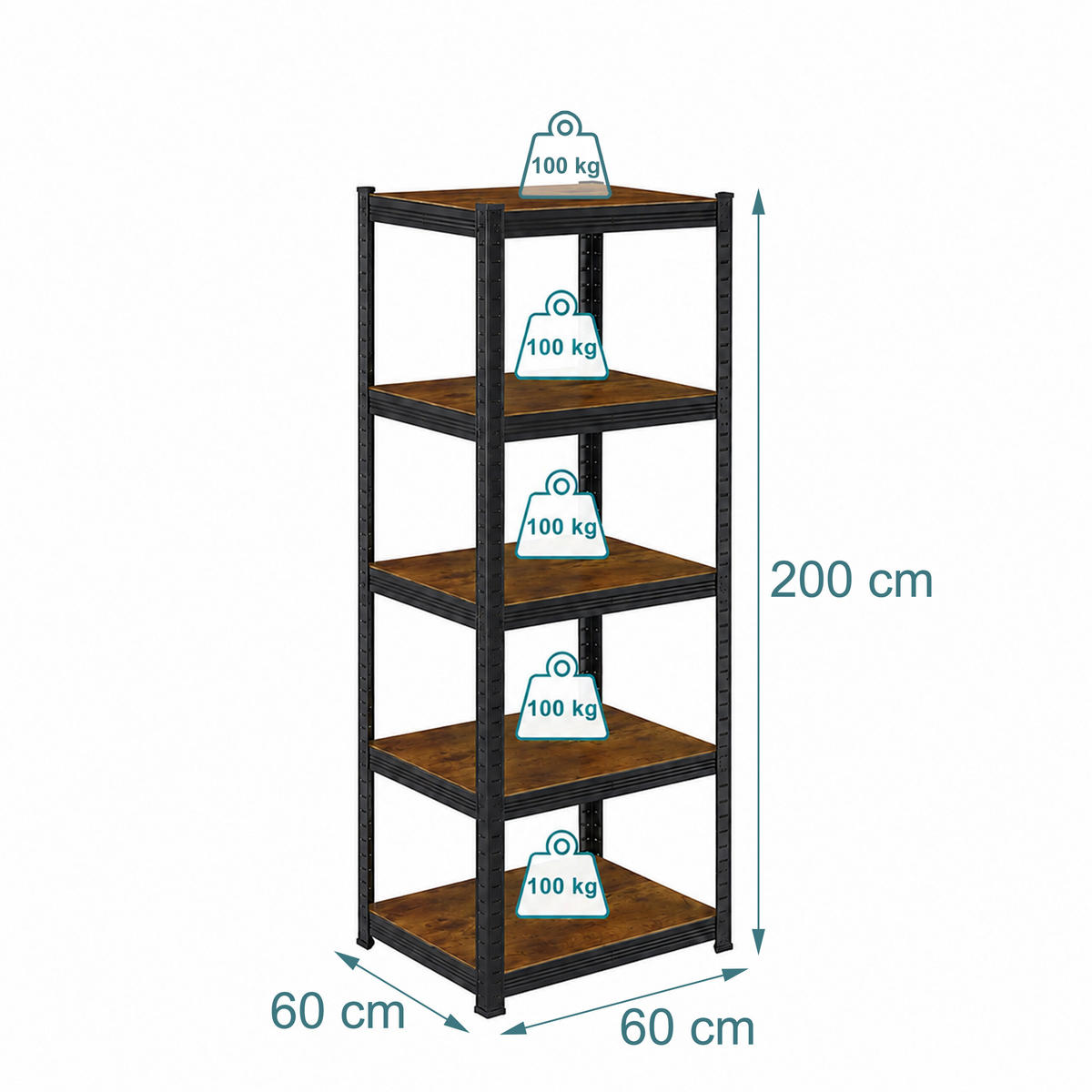 RAFT Negru Maro 5-polițe 500 kg - multicolor, material plastic/compozit lemnos (60/200/60cm) - Relaxdays