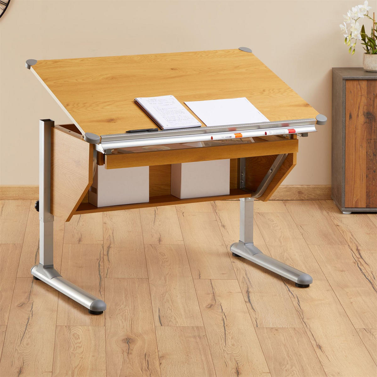 KINDERSCHREIBTISCH PHILIPP - Wildeiche, Metall (110/76/73cm) - CARO-Möbel
