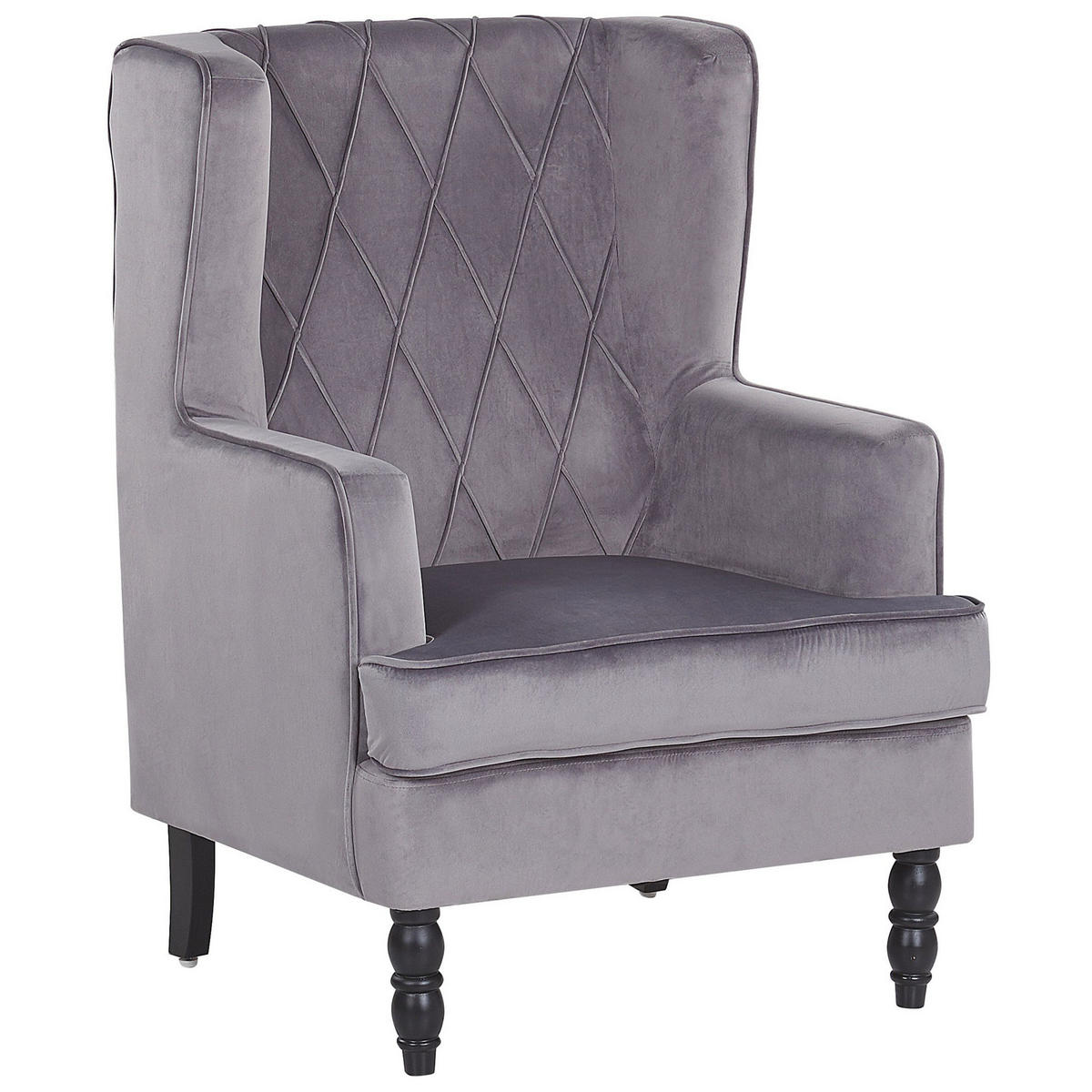 SESSEL Samtstoff grau plus Hocker Sandset - Grau, Textil (72/101/75cm) - Beliani