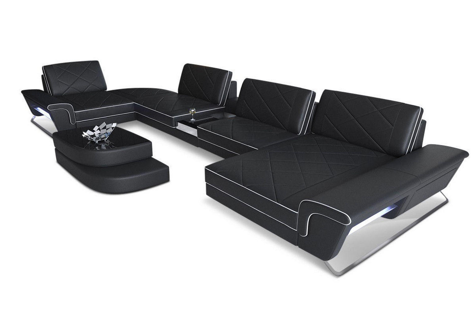 WOHNLANDSCHAFT Bari U - Schwarz/Weiß, Leder (456/89/243cm) - Sofa Dreams