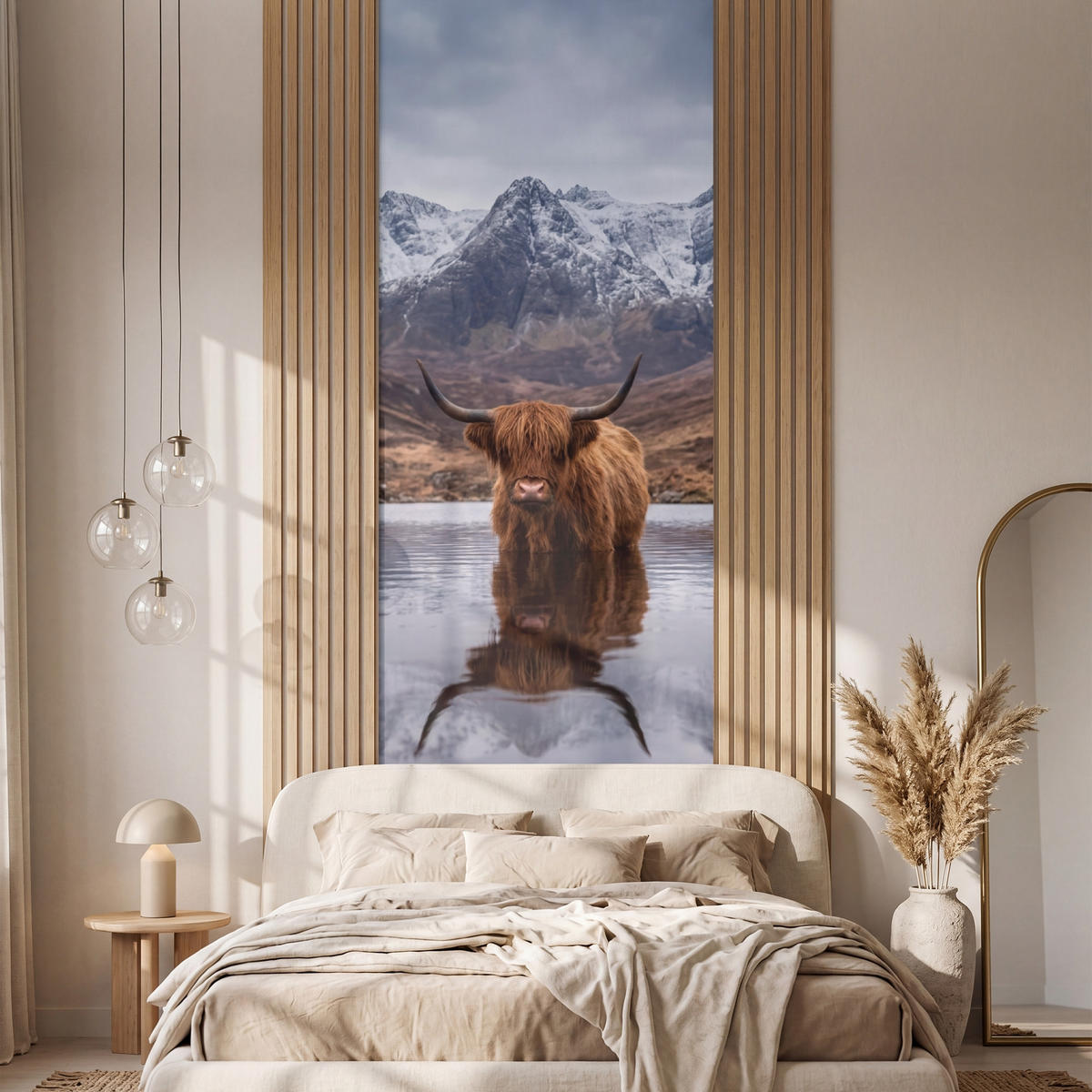 TAPETE - Schottischer Hochländer - Braun - Wasser - 100x300 cm - Braun, Papier (100/300cm) - OnlyWow