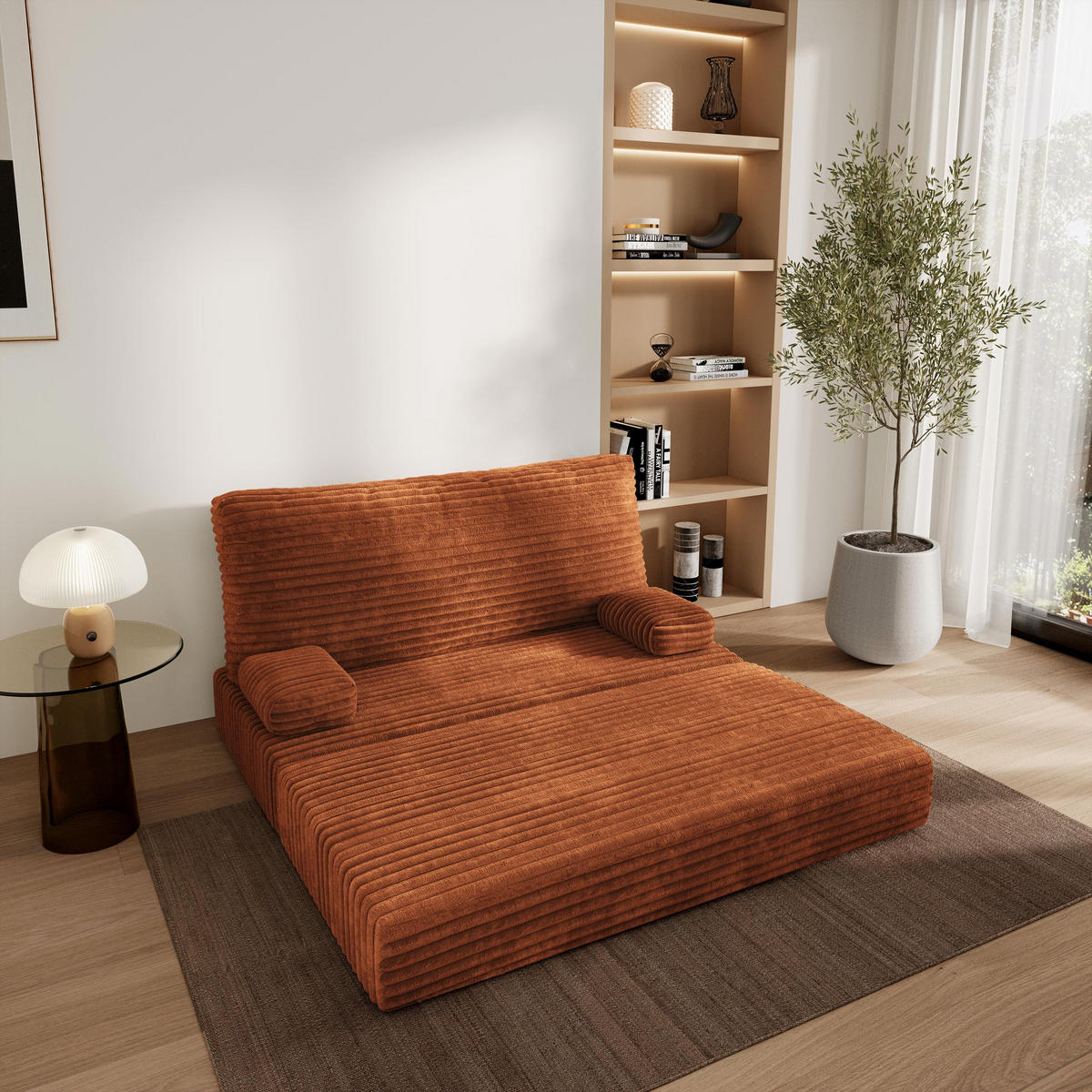 POHOVKA z pěny LADIA s funkcí spaní Manšestrová látka Hnědá - hnědá, textil (140/86/60cm) - MASSENO
