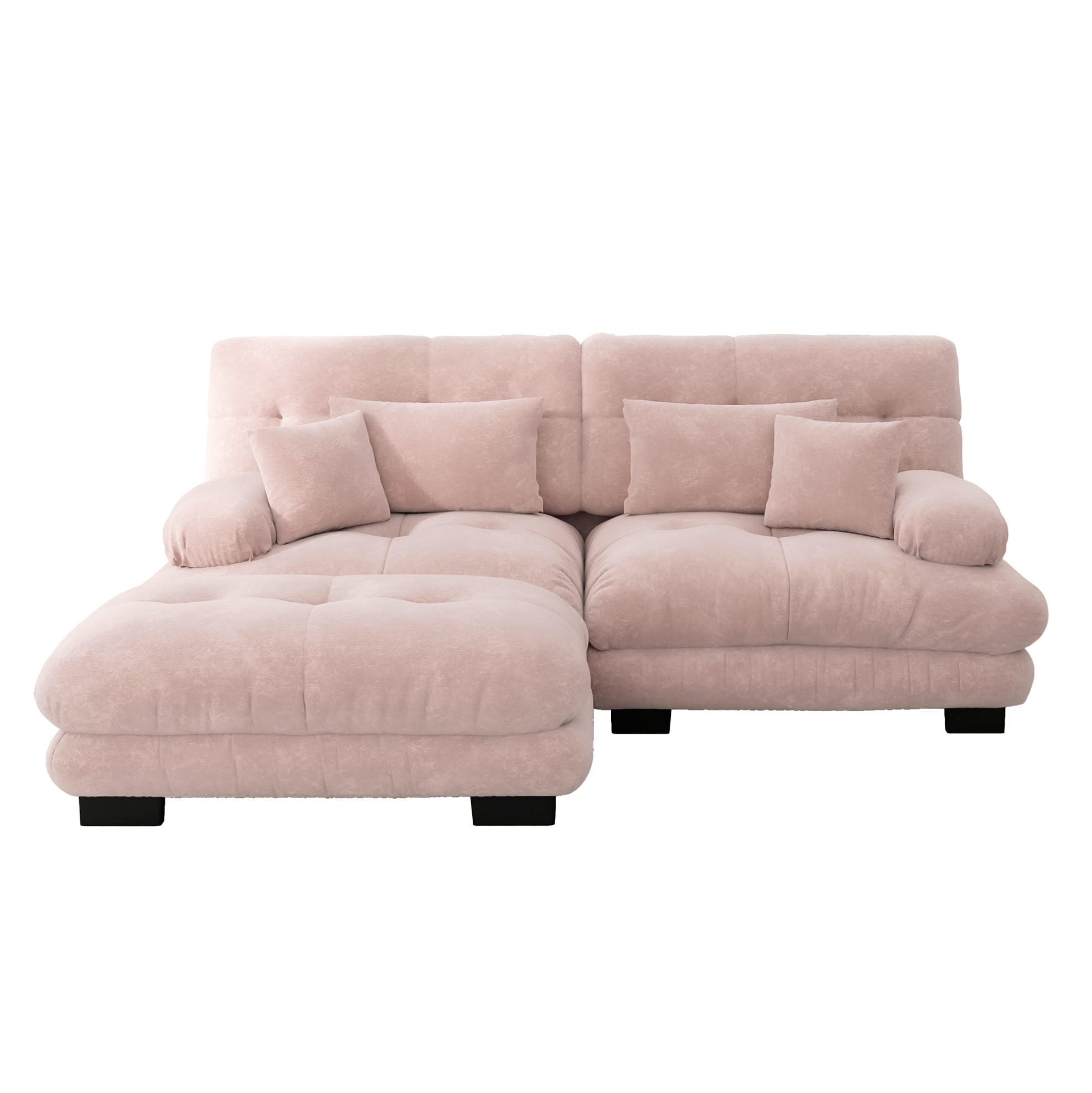 ECKSOFA modular mit beweglichen Ottomane, breiten Polsterarmlehnen und Kissen aus Chenille, Pink - Pink, Textil (220/145cm) - Redom