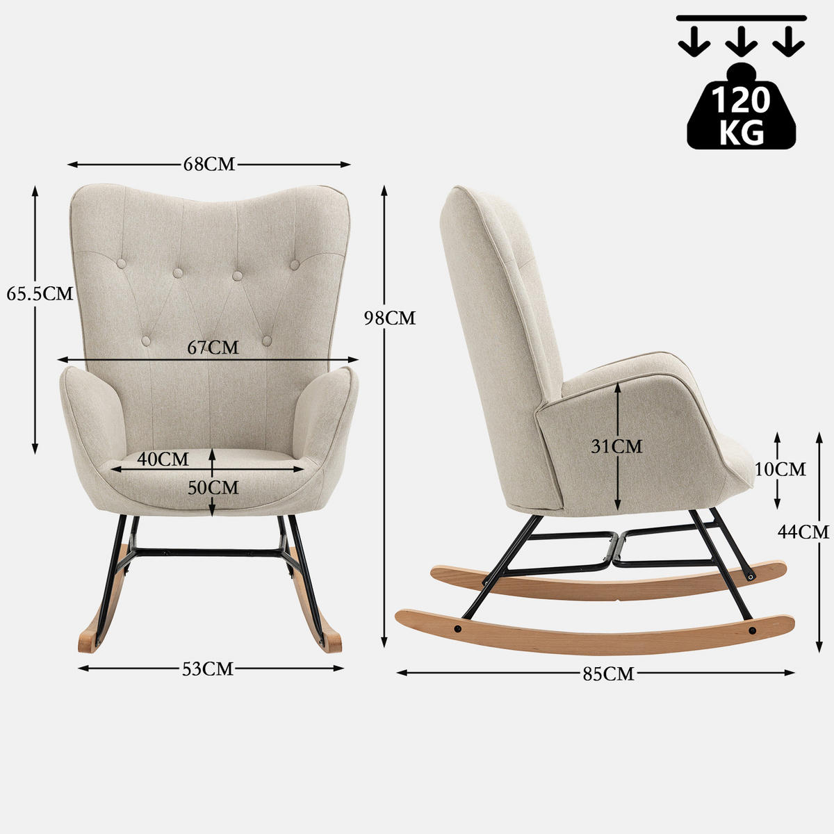 SCHAUKELSTUHL 2er-Set Beige mit Holzbeinen - Beige, Holz/Textil (66/97/84cm) - Meubles Cosy