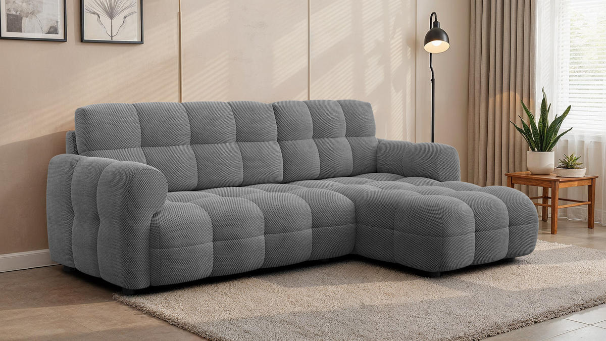 ECKSOFA MELLOW 3-Sitzer, grau - Schwarz/Grau, Holz/Textil (232/156cm) - Courtois Laville