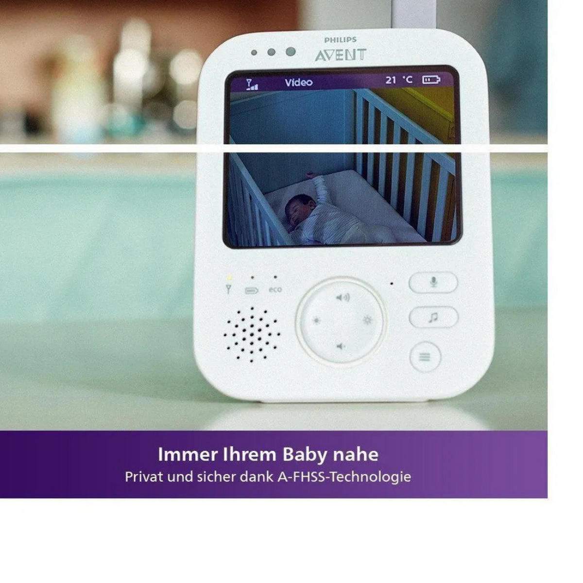 BABYPHONE Video Monitor 3,5 Zoll Nachtsicht 300 m Reichweite FHSS Temperatursensor ECO Modus Weiß - Weiß, Kunststoff - Philips
