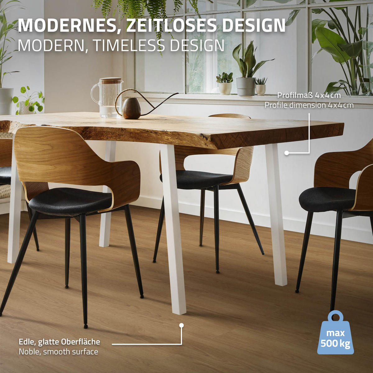 TISCHBEINE 4er Set I-96GRAD-Design H:72 cm Weiß 4x4 cm - Weiß, Metall (4/72/4cm) - ML-DESIGN