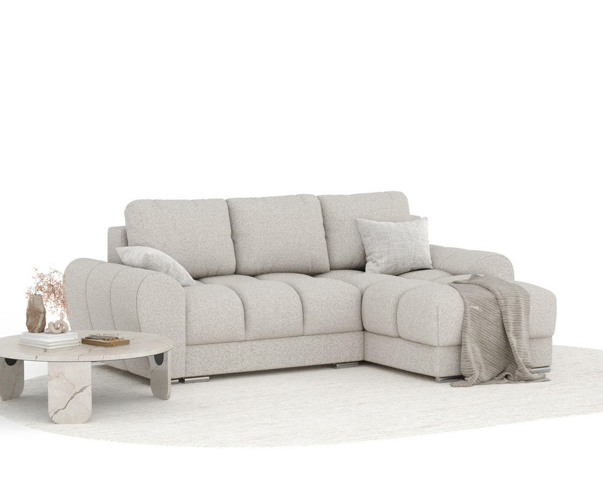 ECKSOFA MIT SCHLAFFUNKTION Peebles Beige Webstoff - Chromfarben/Beige, Holz/Holzwerkstoff (256/175cm) - Maison de Reve