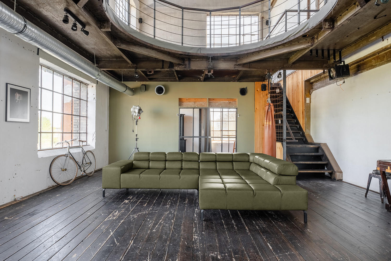 ECKSOFA NELSON Grün Leder Relaxfunktion - Schwarz/Olivgrün, Leder/Metall (321/216cm) - KAWOLA