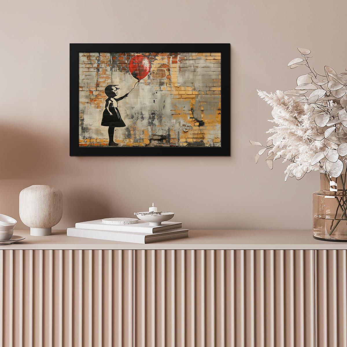 ZARÁMOVANÝ PLAGÁT Graffiti - Banksy - Dievča - Street art 30x20 cm - piesková, papier (30/20cm) - MuchoWow