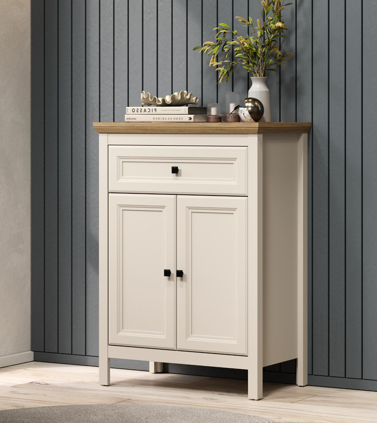 FLURKOMMODE Kaschmir, Stein Eiche Landhaus 70 x 98 cm, Schuhschrank mit Soft-Close - Kaschmir/Eichefarben, Holzwerkstoff/Kunststoff (70/98/41cm) - Top.Furn