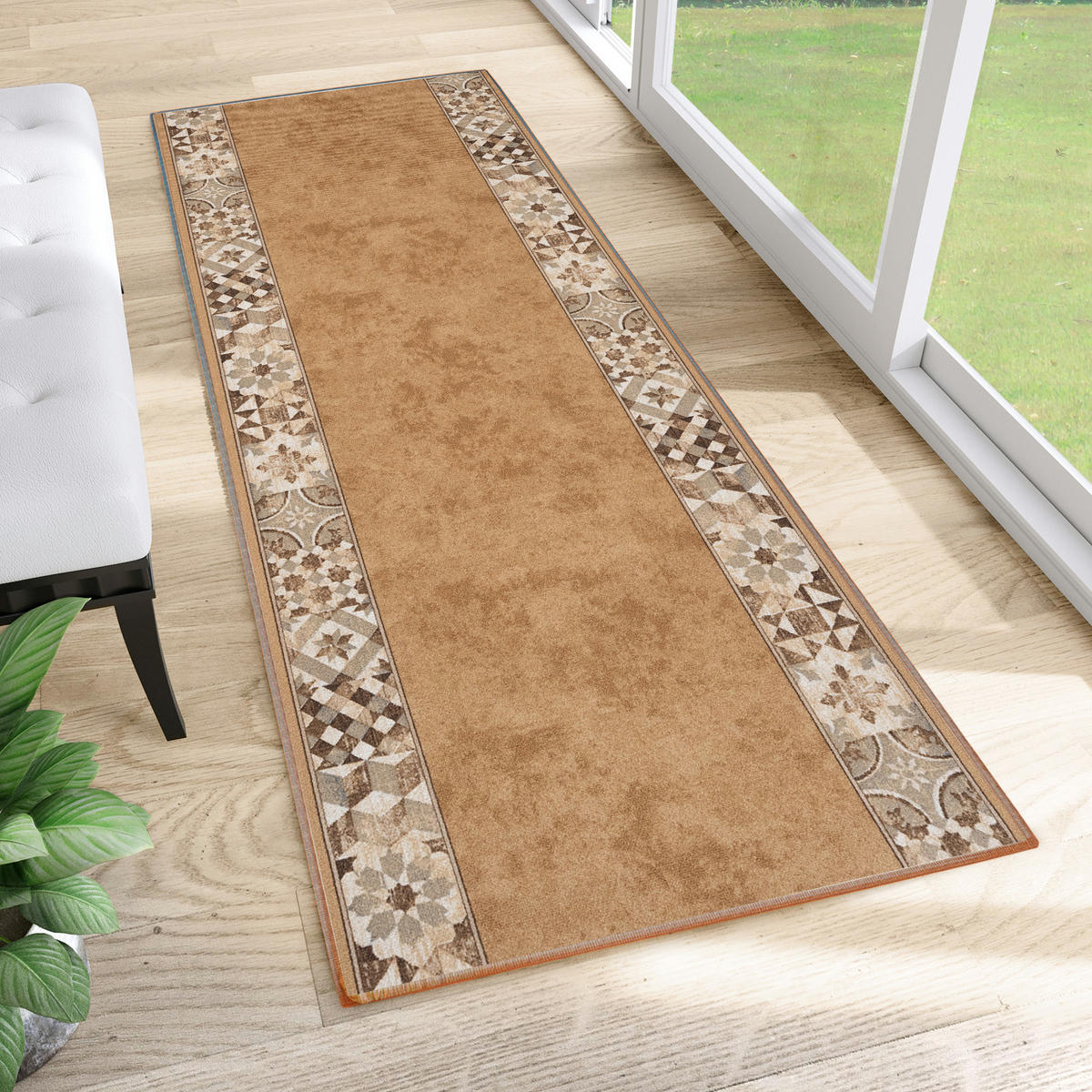 TEPPICHLÄUFER Anti-Rutsch Sandfarben rutschfest Gummiunterlage 100/500 cm - Sandfarben, Textil (100/500cm) - Tapiso
