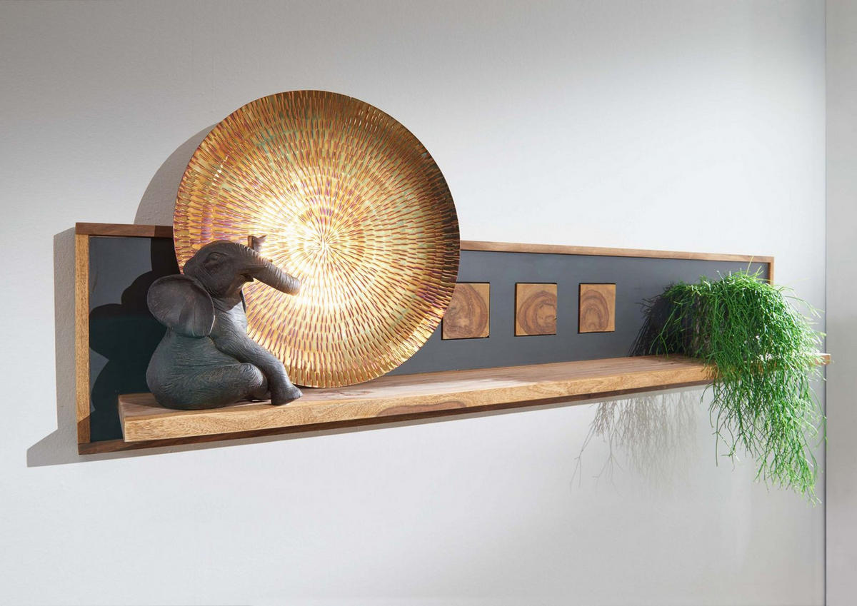 WANDREGAL Sheesham 108x22x30 gebeizt TURIN #19 - Braun, Holz (108/30/22cm) - Massivmoebel24