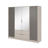 KLEIDERSCHRANK Stilo in Kaschmir, vier Türen, mit Spiegel und Lamellen an der Front - Kaschmir/Schwarz, Holzwerkstoff/Kunststoff (206/200/51cm) - Ravio