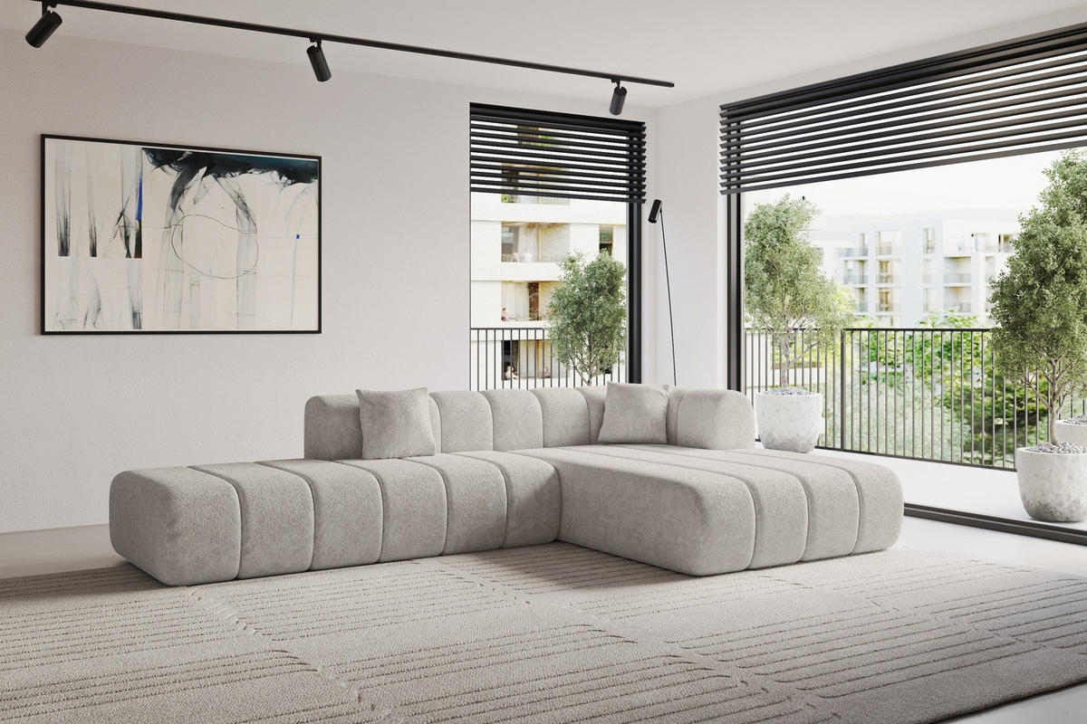 ROHOVÁ SEDAČKA s otomanem, pravá BILA-L 289x176x71 Světle šedá Žinylka - černá/světle šedá, kompozitní dřevo/textil (289/176cm) - ALTDECOR