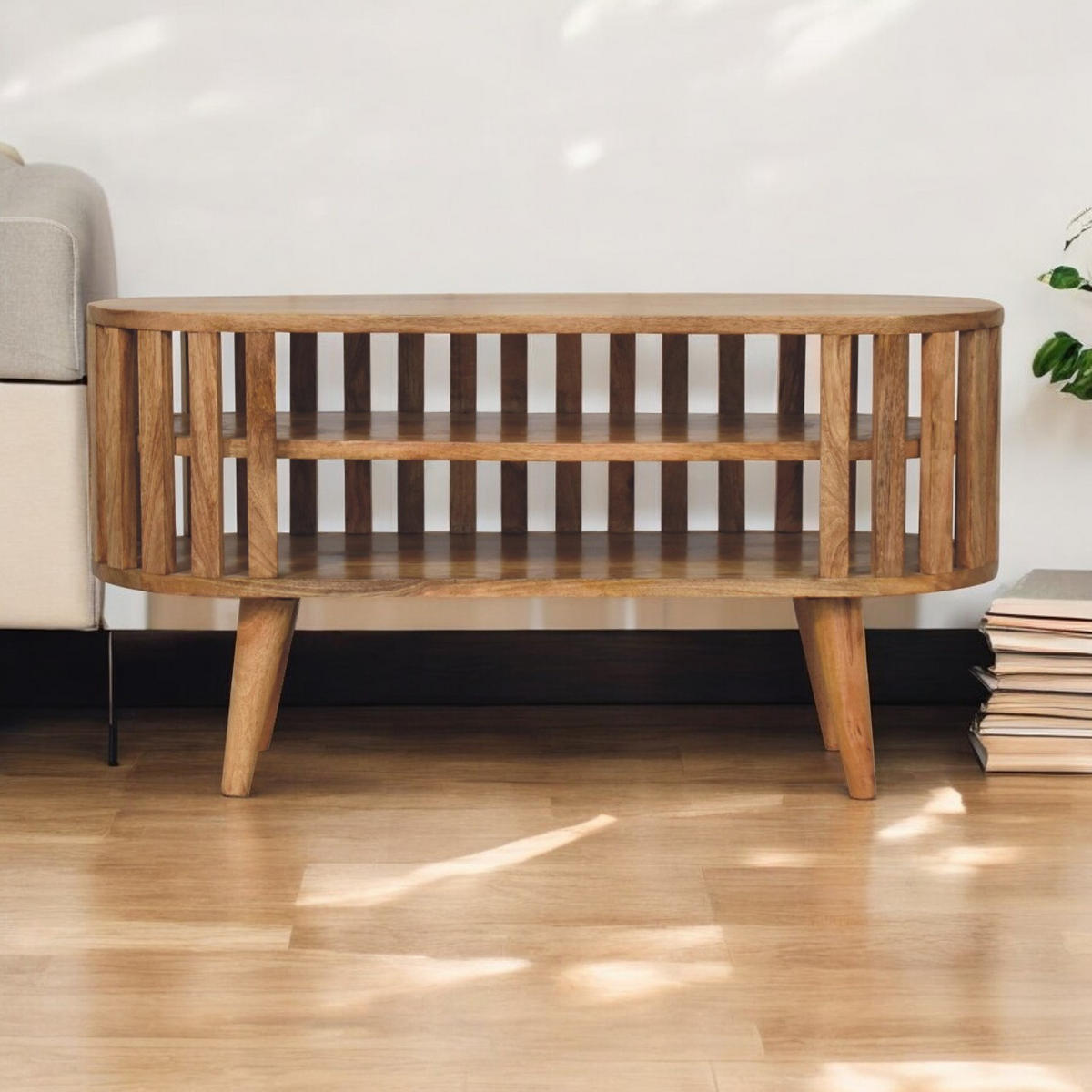 TV-MÖBEL Mini Ariella, 2 Offene Regale, Hellbraun - Hellbraun/Beige, Mangoholz/Holz (88/47/30cm) - Artisan Furniture