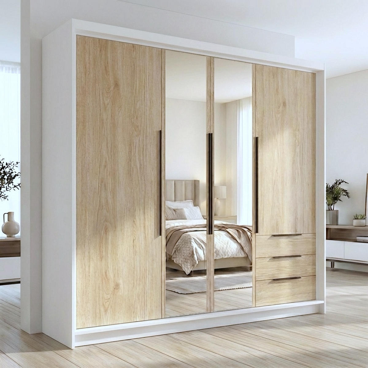 DREHTÜRENSCHRANK VIVO 200 cm Farbe: Weiß | Sonoma | Sonoma - Weiß/Braun, Holzwerkstoff/Metall (200/215/59.5cm) - A&J MöbelLand