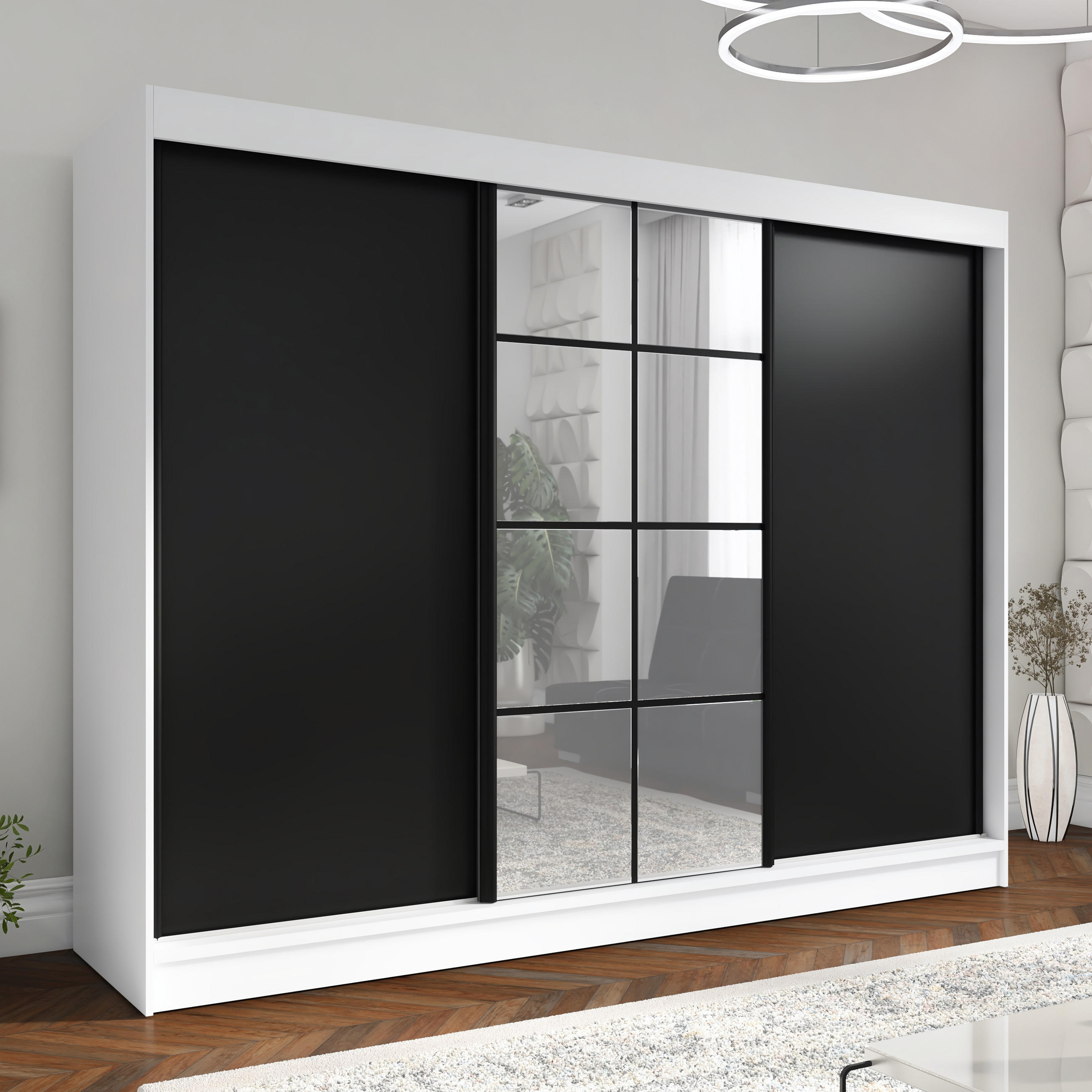 SCHWEBETÜRENSCHRANK 200 CM ORAVELLE Farbe: Weiß / Schwarz - Schwarz/Weiß, Holzwerkstoff (200/215/59.5cm) - A&J MöbelLand