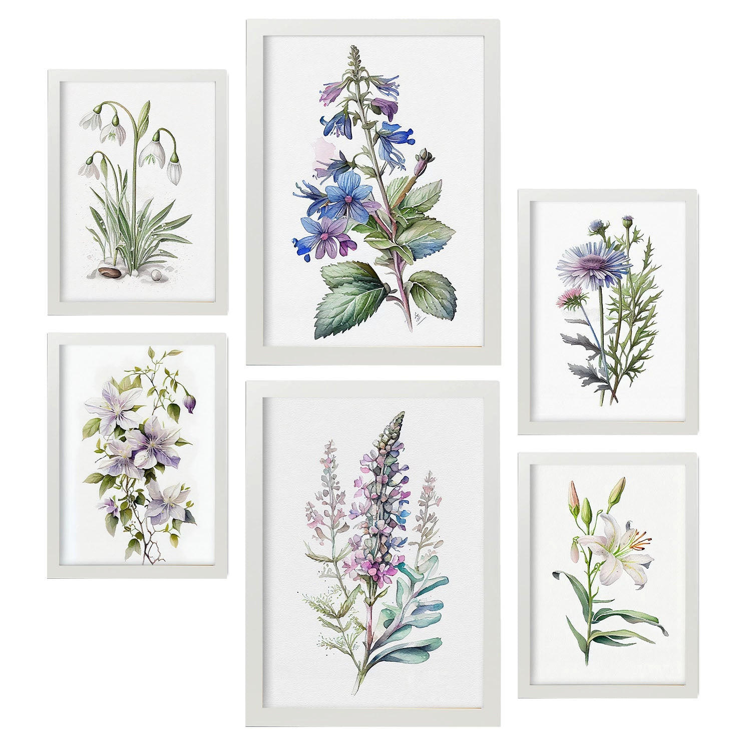 POSTER Set Mit 6 Lilien Vollfarbige Natur Und Botanikdrucke Mit Blumenmotiven Auf Reinweißen Hintergründen Innenarchitektur A3 & A4 Weißer Rahmen - Weiß, Papier (29/3cm) - Nacnic