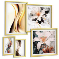 BILDER SET 5er Set - 50x50 cm & 20x30 cm & 40x60 cm Goldrahmen - Charmante Straßen und Pizza - Goldfarben, Kunststoff (40/60cm) - TULUP