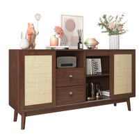 KOMMODE aus MDF & Spanplatte 155x38x80cm in Walnussfarben mit Schiebetüren - Walnussfarben, Holzwerkstoff (155/80/38cm) - Modfu