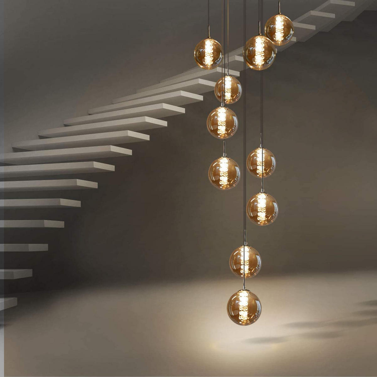 LED-HÄNGELEUCHTE Liorfalk 41/200/41 cm - Grau, Glas (41/41/200cm) - ZMH