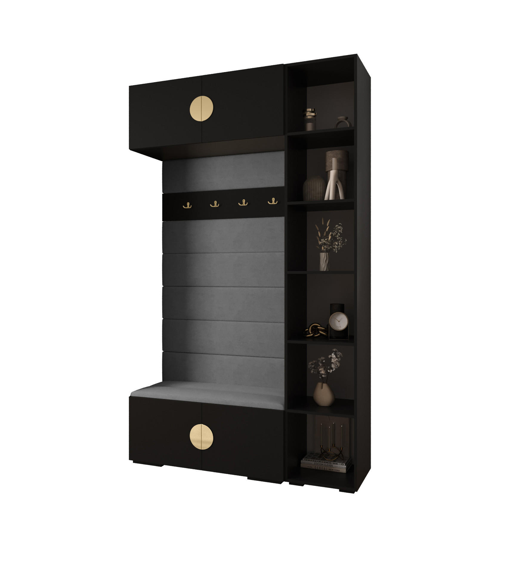 Abiks Möbel Garderoben-Set Schwarz, Grau, Gold 140x236.7x47 cm