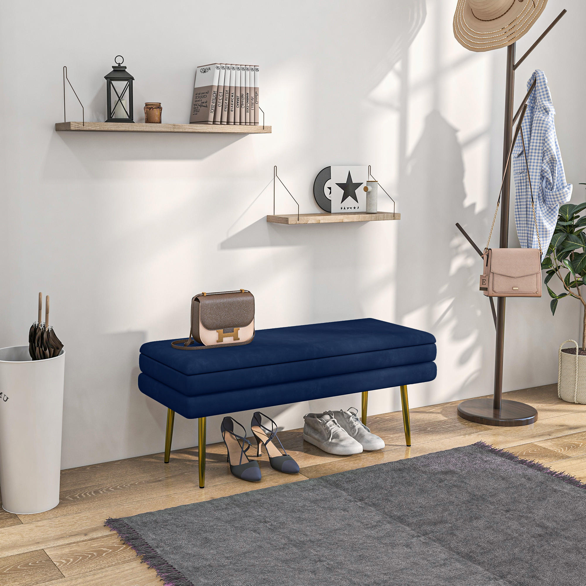 SITZBANK mit Stauraum, Blau - Blau, Kunststoff (37.5/43/79.5cm) - HOMCOM
