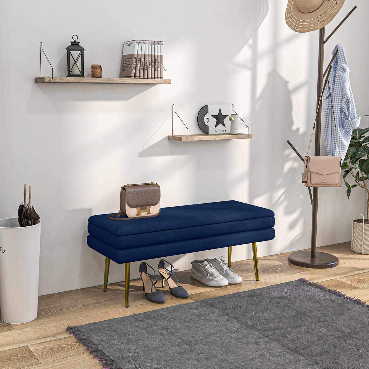 SITZBANK mit Stauraum, Blau - Blau, Kunststoff (37.5/43/79.5cm) - HOMCOM