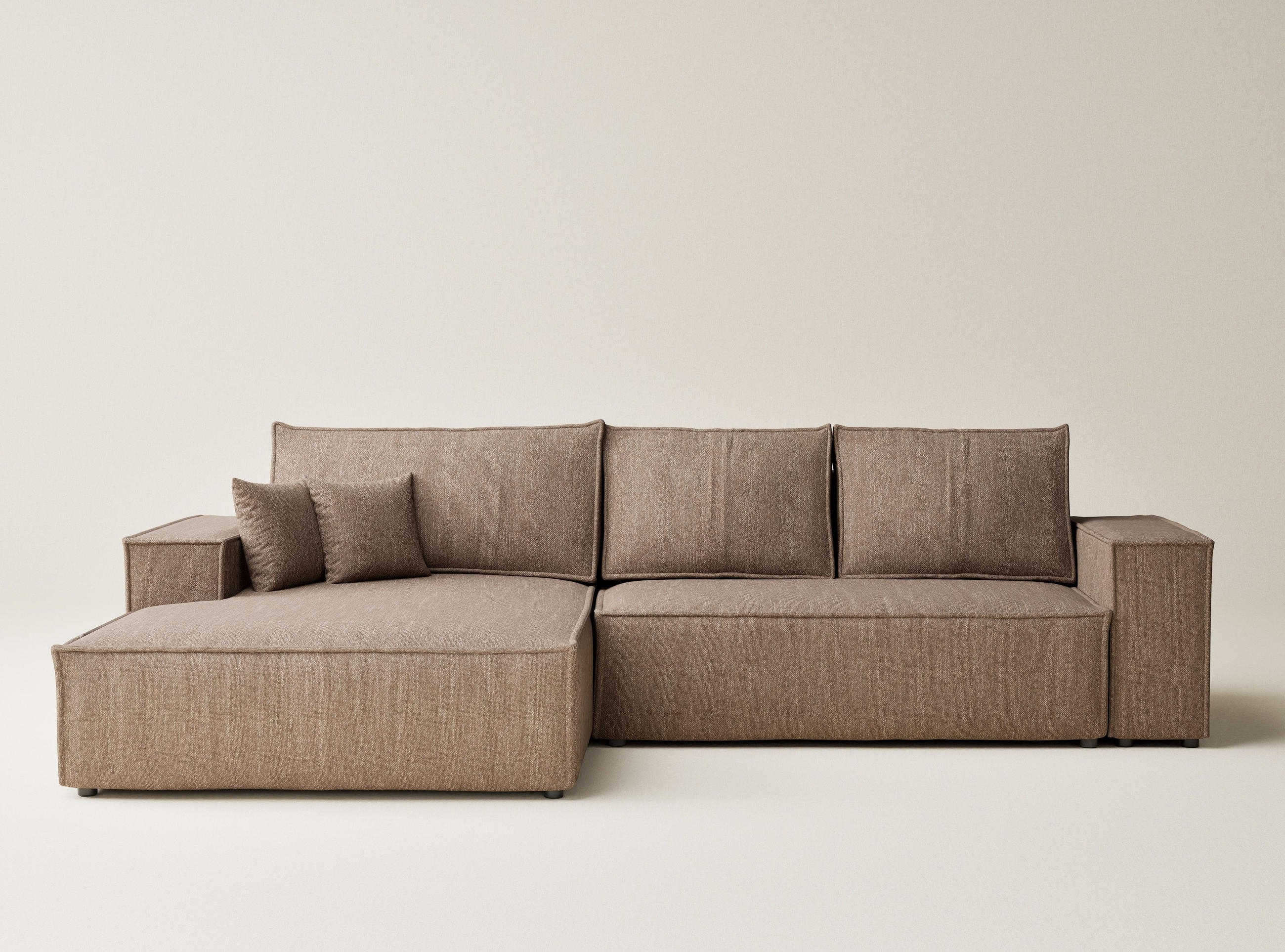 ECKSOFA MIT SCHLAFFUNKTION Maze Hellbraun Webstoff - Hellbraun/Schwarz, Holz/Holzwerkstoff (294/185cm) - Maison de Reve