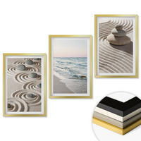 WANDBILDER 3er Set - 40x60 cm Goldrahmen - Wellen, Sand, Wasser, Steine, Strand - Goldfarben, Kunststoff (40/60cm) - ArtPrintCave