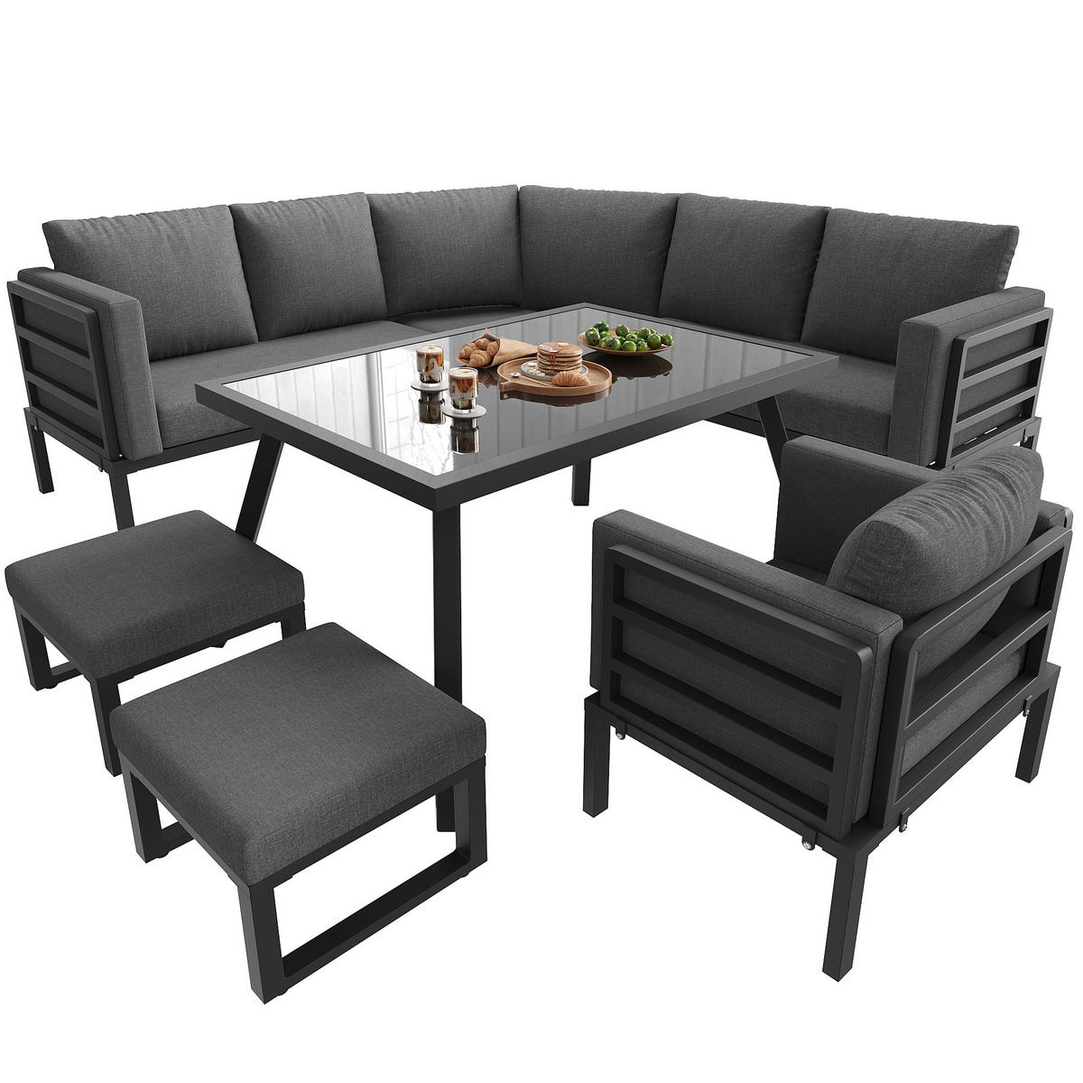 HALBMOND-FÖRMIGES GARTENSOFA-SET 8-tlg. Grau - Grau, Metall - ComfortXL