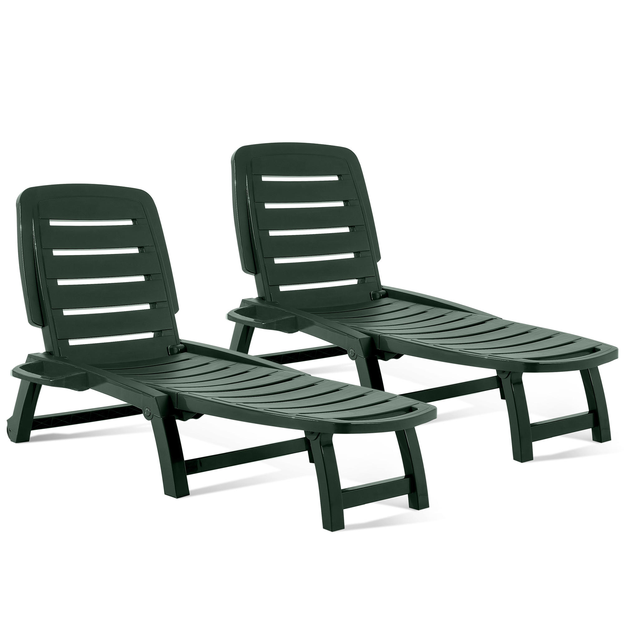 SONNENLIEGE BURRA 2-tlg, Dunkelgrün - Dunkelgrün, Kunststoff (64/87/146cm) - KONSIMO®