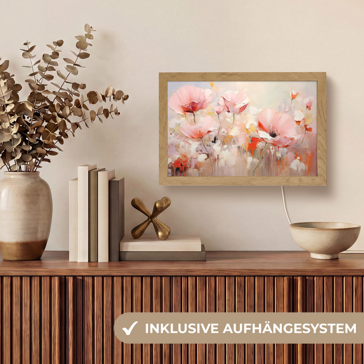 STOLNÍ LAMPA Květiny - Akvarel - Růžová - Abstraktní - Umění 30x20 cm - antracitová, kompozitní dřevo (8/30/20cm) - OnlyWow