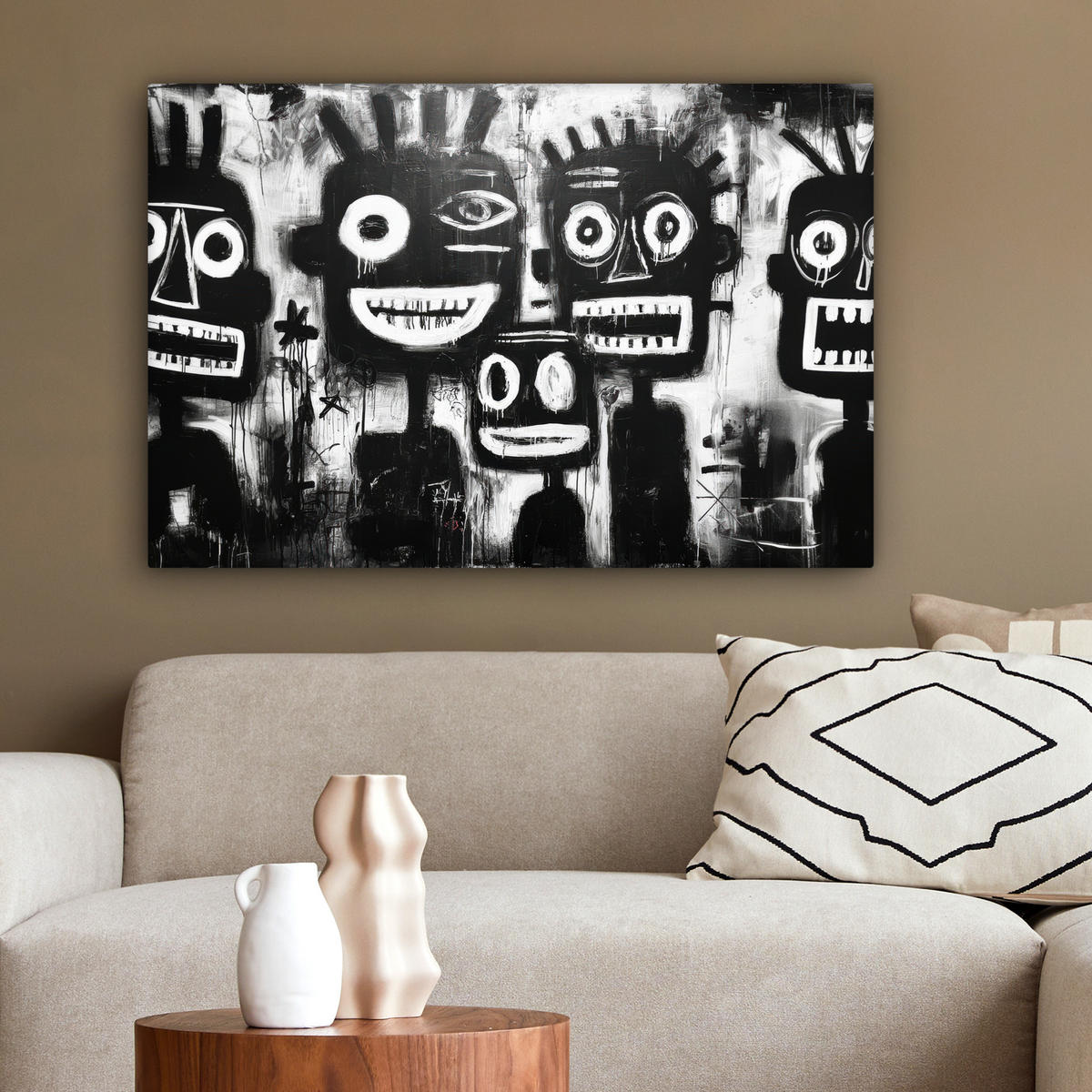 LEINWANDBILD Malerei - Figuren - Schwarz - Abstrakt Wanddeko 90x60 cm - Schwarz, Textil (90/60cm) - MuchoWow